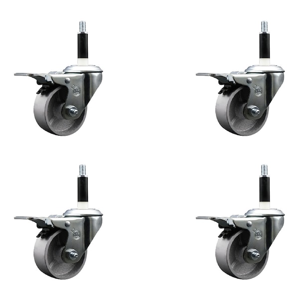 3'' Semi Steel Swivel 7/8'' Expanding Stem Caster Set Total Lock Brake, 4PK